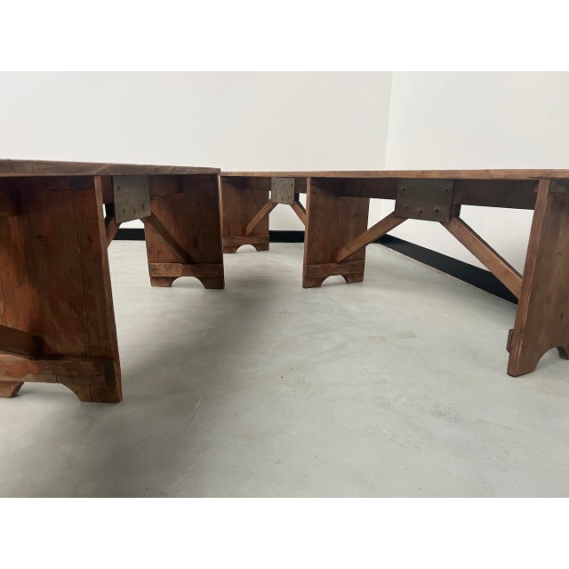 Wood Set of Pine Farm Benches, 1950s For Sale - Image 7 of 14