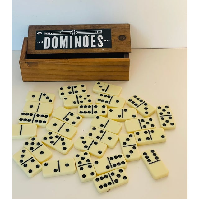 Vintage Dominoes Set in Wooden Box For Sale - Image 4 of 5