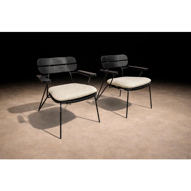 Armchairs in Ebonized Wood & Metal, Carlo Hauner, 1950s For Sale - Image 10 of 16