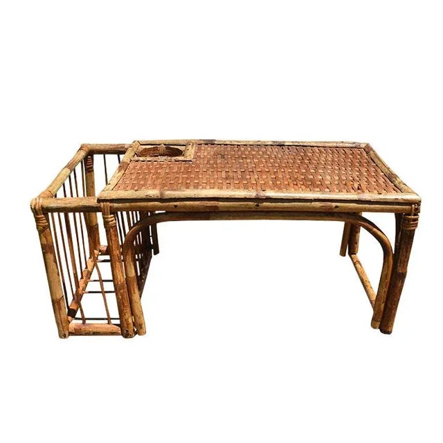 Burnt Tortoise Wood Bamboo Breakfast Bed Tray With Magazine Rack and Cup Holder For Sale - Image 10 of 11