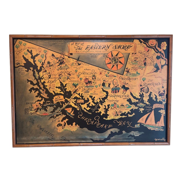 1950s Richard Yardley Whimsical Pictorial Map of the Eastern Shore For Sale