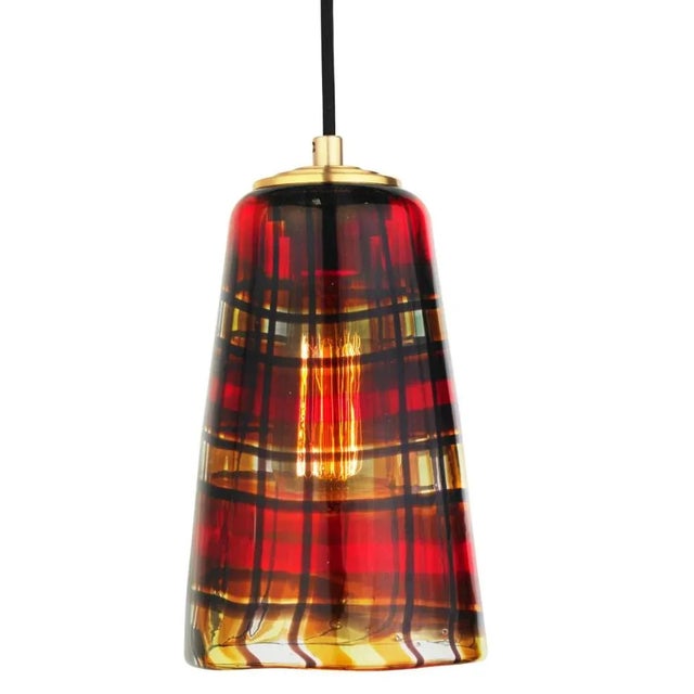 Contemporary Tartan Pendant in Amber in Brass For Sale - Image 3 of 3