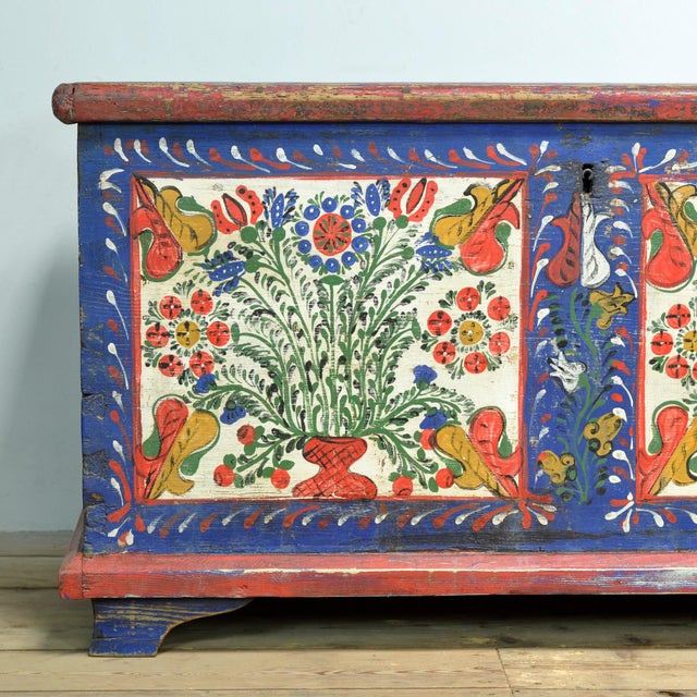 Black Folk Art Bridal Chest, 1883 For Sale - Image 8 of 14