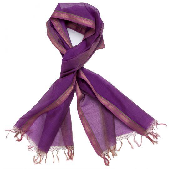 Indian Bijou Magenta Silk-Cotton Scarf For Sale - Image 3 of 3