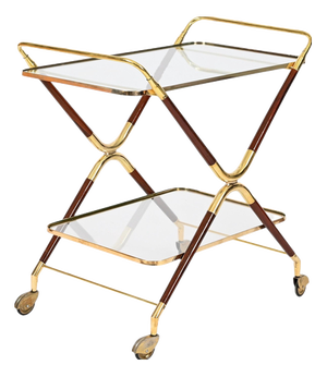 Mid-Century Modern Bar Cart in Brass and Wood by Cesare Lacca, Italy, 1950s