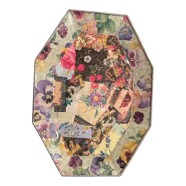 Vintage Artist Signed Decoupage Floral Tray For Sale