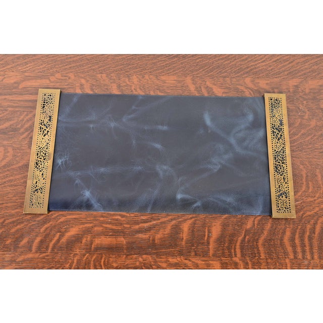 Tiffany Studios New York Grapevine Bronze Doré Blotter Ends With Leather Desk Blotter For Sale - Image 13 of 13