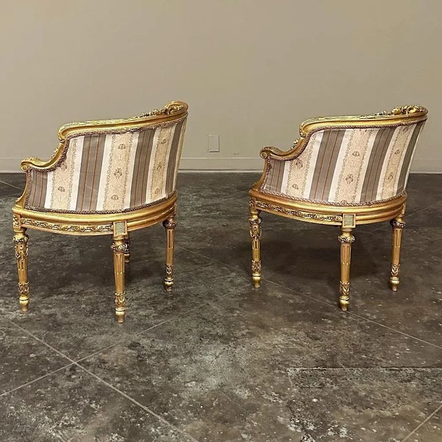 Antique Italian Neoclassical Louis XVI Petite Giltwood Bergeres ~ Armchairs For Sale In Dallas - Image 6 of 13