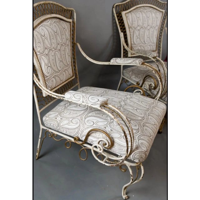 Mid-Century Modern French Rene Prou Style Wrought Iron Armchairs - A Pair For Sale - Image 3 of 7