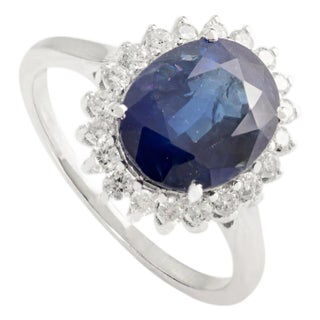 3.55 Ct Princess Diana Inspired Blue Sapphire Ring With Diamonds Halo Size 5.5 For Sale
