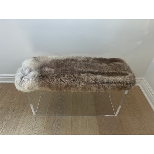 Cb2 Reindeer Hide Acrylic Benches - Pair For Sale In Los Angeles - Image 6 of 9