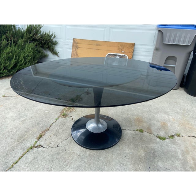 1970s Vintage Mid Century Modern Smoked Glass Chromcraft Oval Tulip Table For Sale - Image 5 of 12