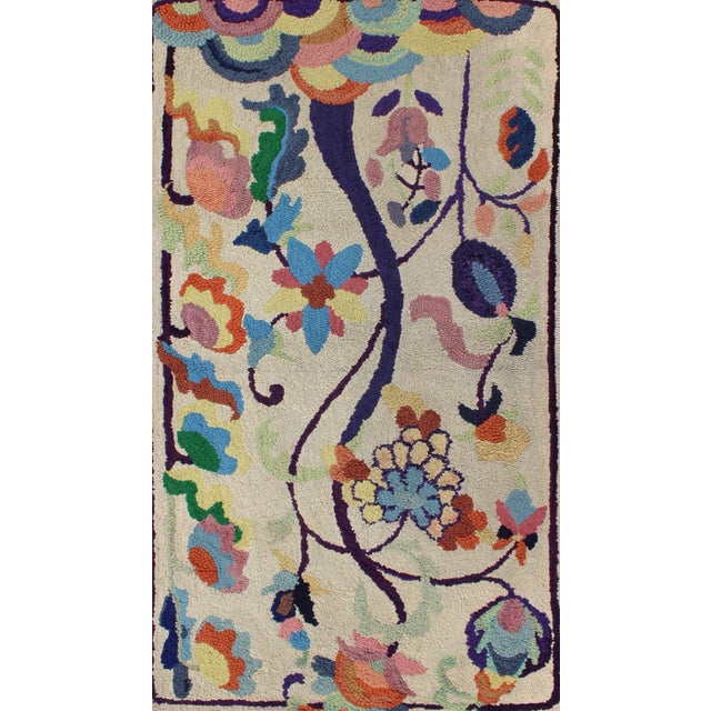 Colorful Vintage American Hooked Rug With Branching Rainbow-Colored Flowers For Sale - Image 4 of 9