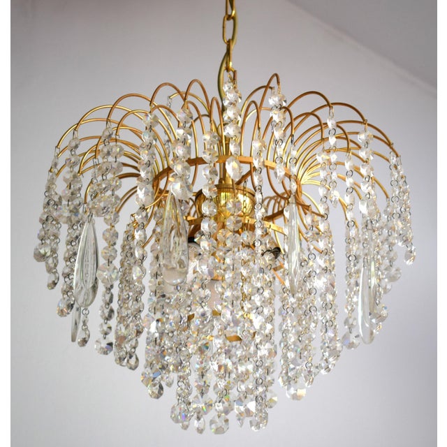 Metal Hollywood Regency Crystal Waterfall Chandelier from Swarovski, 1980s For Sale - Image 7 of 10