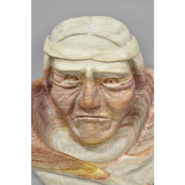 Vintage Seymour Shuren Modern Carved Pink Marble Native American Bust Sculpture For Sale - Image 4 of 18