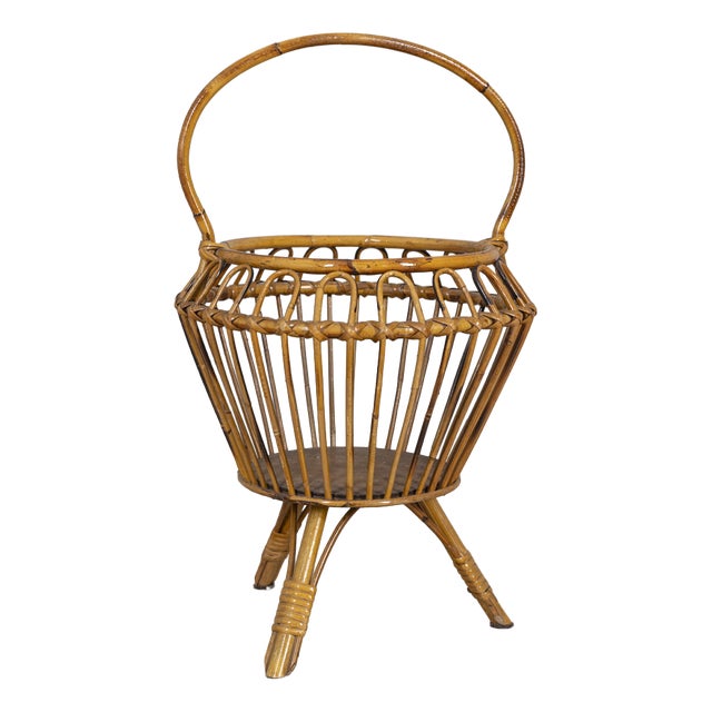 Vintage Italian Bamboo and Wicker Basket, 1960s For Sale