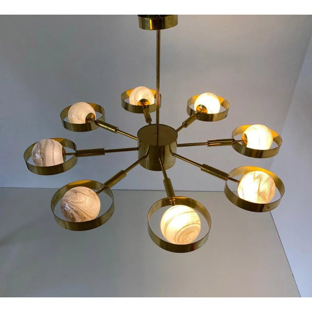 Italian Art Deco Murano Glass & Brass Ceiling Lamp For Sale - Image 15 of 17
