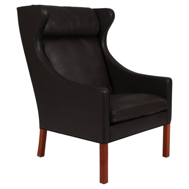 Scandinavian Wingback Chair in Teak and Leather attributed to Børge Mogensen for Fredericia For Sale - Image 9 of 9