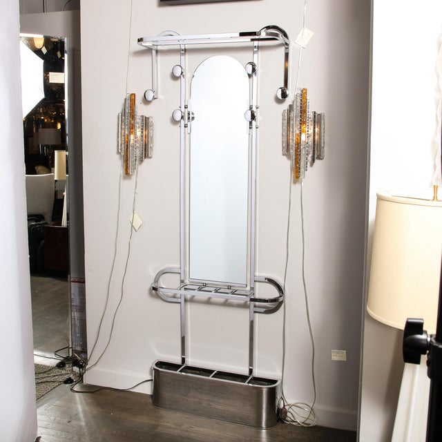 Metal Art Deco Curvilinear Coat/Umbrella Rack With Arched Mirror in Polished Chrome For Sale - Image 7 of 8