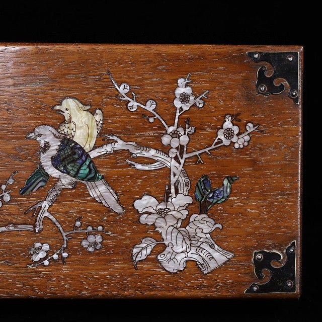 Wood Huanghuali Style Wood Jewelry Box With Mother of Pearl Inlay – Bird & Flower Motif For Sale - Image 7 of 10