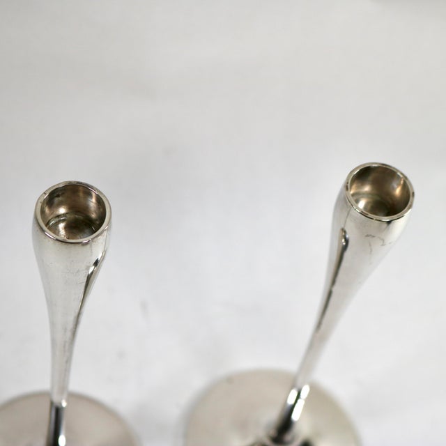 Mid Century Modern Silver-Plated Jens Quistgaard for Dansk Tulip Taper Candlesticks-a Pair For Sale - Image 9 of 10