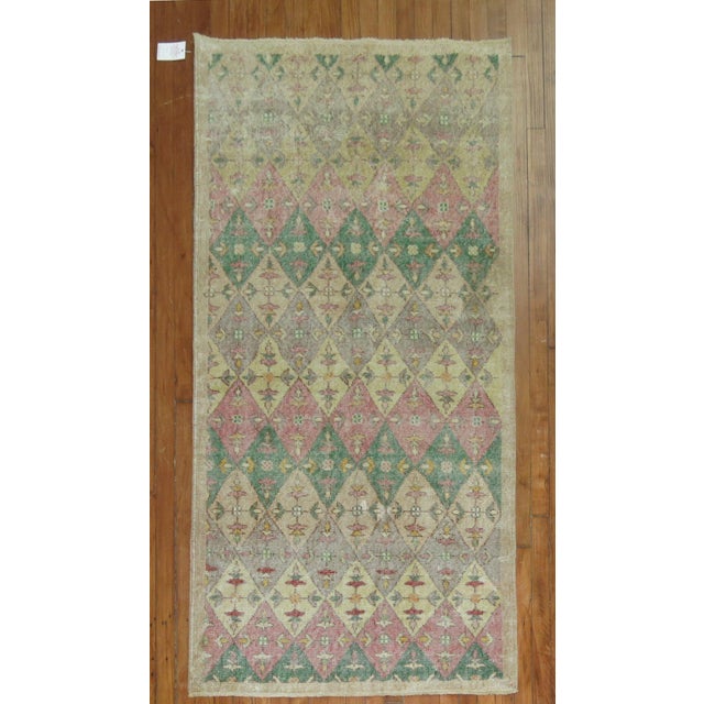 Mid 20th Century Shabby Chic 20th Century Turkish Runner with Pink and Green Accent Colors - 3'3" x 7' For Sale - Image 5 of 5