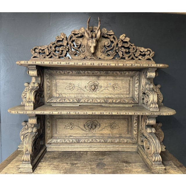 French Carved Oak Hunting Sideboard, 1860 For Sale - Image 4 of 18