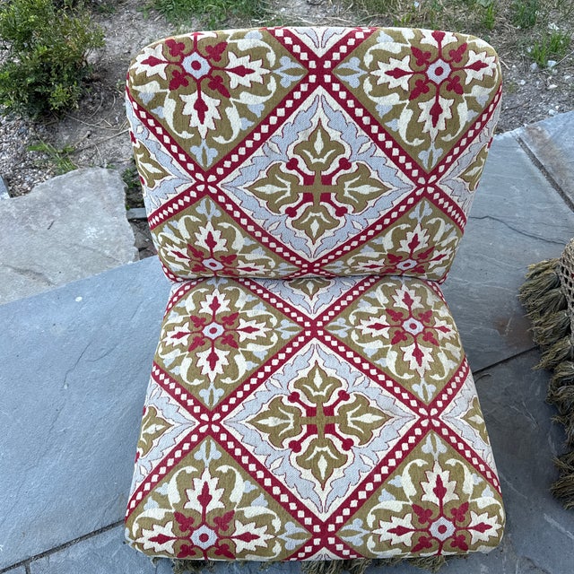 Antique French Pair Tapestry Tassels Fringe Slipper Chairs For Sale In New York - Image 6 of 6