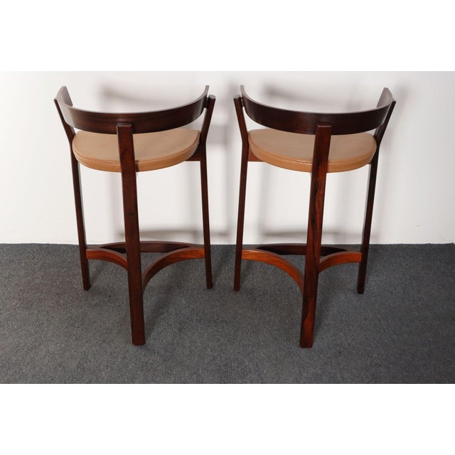 Wood Pair of Danish Modern Rosewood and Leather Counter Stools by John Mortensen For Sale - Image 7 of 18