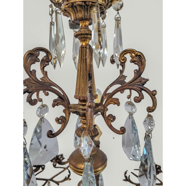 Early 20th Century Early 20th Century French Rococo Style 5-Light Cast Bronze & Pendeloque Crystal Cage Chandelier For Sale - Image 5 of 14