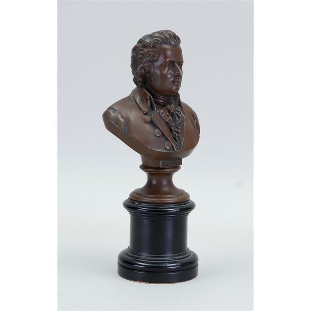 19th-Century French Patinated Bronze Zamak Bust of Wolfgang Amadeus Mozart (12.2") Description:An elegant 19th-century...