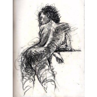 Figure by Chris Hopkins | Charcoal on paper of a seated nude figure from behind For Sale