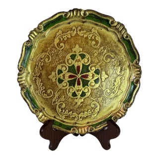 Vintage Italian Florentine Giltwood Tray / Decorative Plate For Sale