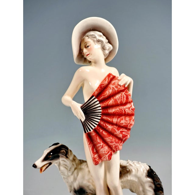 1930s Vintage Woman with Fan Figurine by Lorenzl for Hat & Barzoi, 1930s For Sale - Image 5 of 8