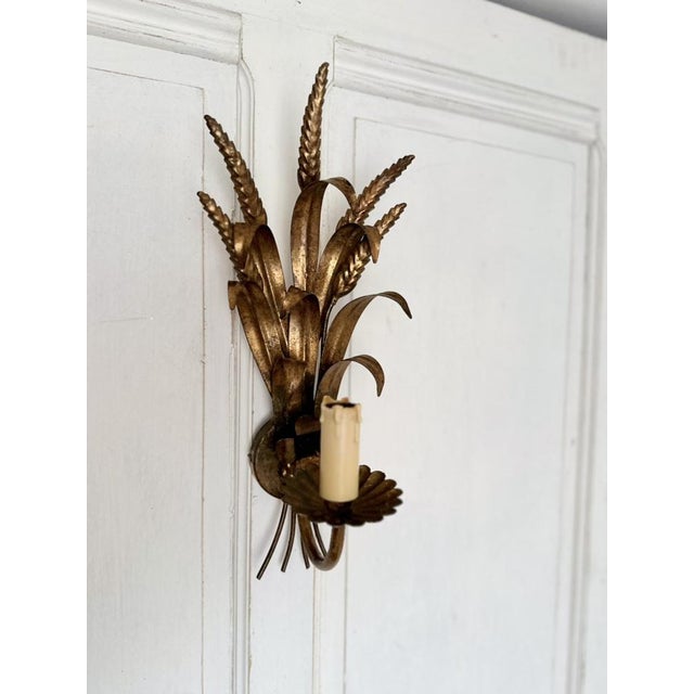 Vintage Gilt Metal Wheat Sheaf Wall Sconce, France, 1960s For Sale - Image 9 of 13