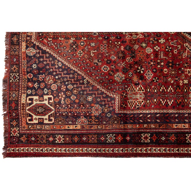 Persian Allover Designed Persian Shiraz Room SIze Wool Rug in Red For Sale - Image 3 of 10