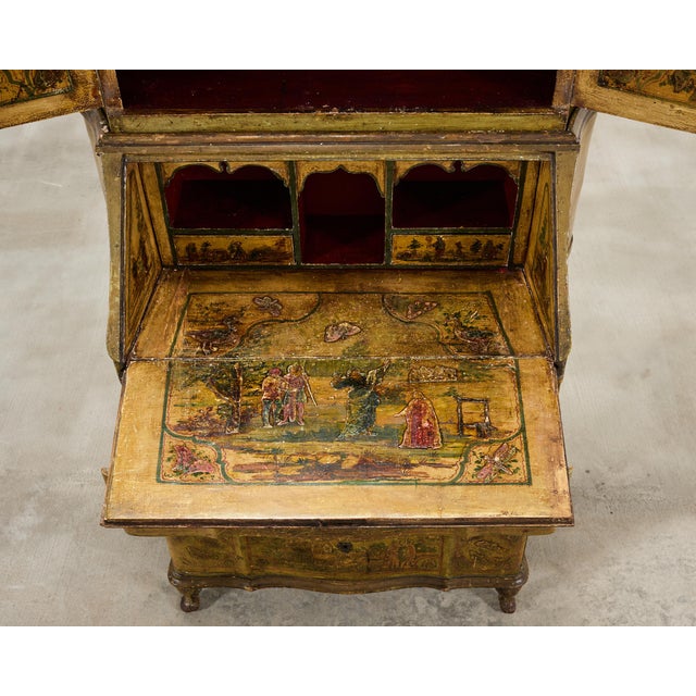 19th Century Venetian Lacquer Painted Secretary Bookcase Desk For Sale - Image 11 of 18
