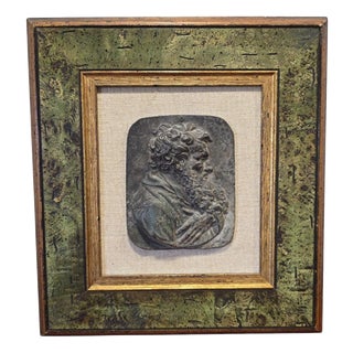 Framed Bronze Relief Plaque with Classical Face, 1950s For Sale