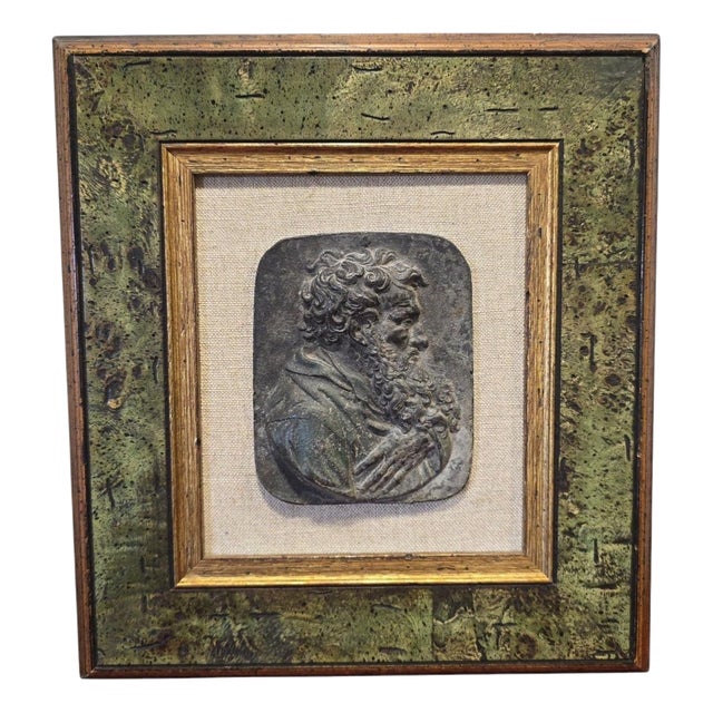 Framed Bronze Relief Plaque with Classical Face, 1950s For Sale