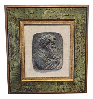Framed Bronze Relief Plaque with Classical Face, 1950s