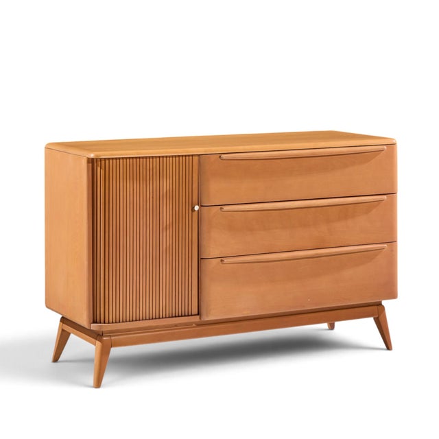 Heywood Wakefield Mid Century Champagne Tambour Door Sideboard Credenza With Hutch For Sale In Chicago - Image 6 of 12