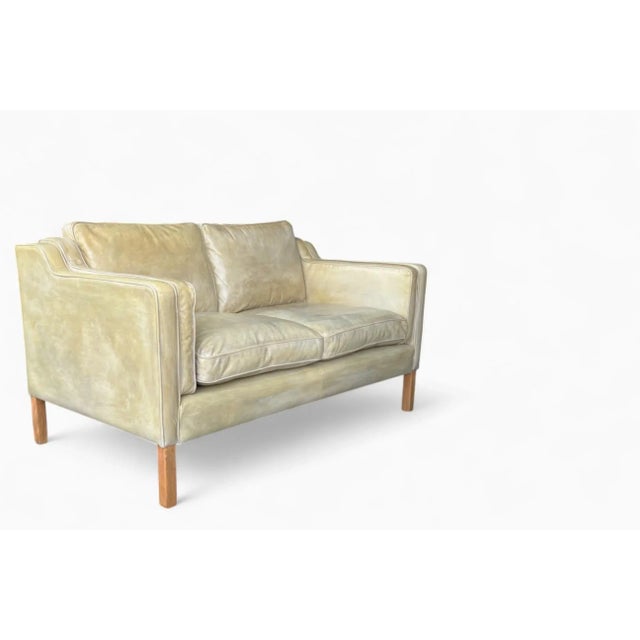Danish Modern Patinated Tan Leather Loveseat in the Style of Børge Moge For Sale - Image 18 of 18