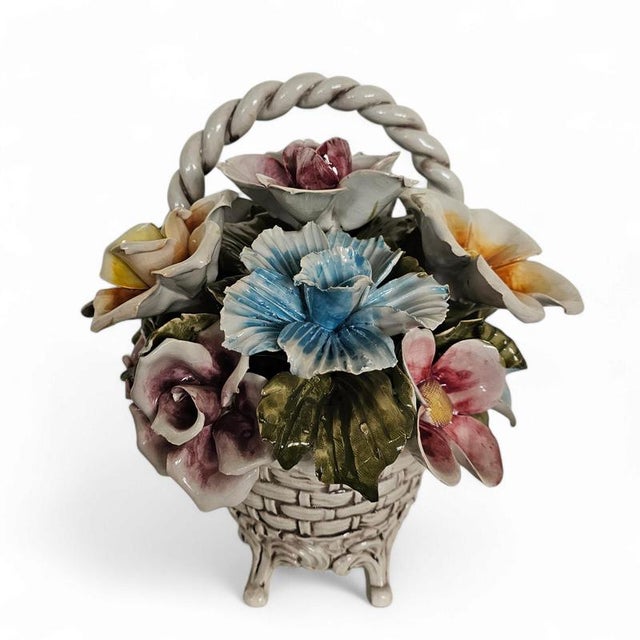 Bassano ceramics Basket with flowers, Italy 1950s Bassano ceramics Basket with flowers, Italy 1950 Width 35Depth 25Height...