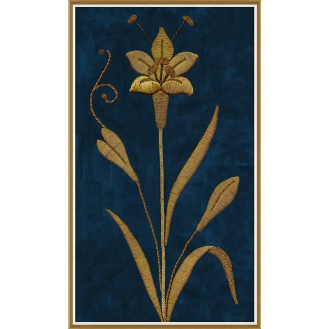 Contemporary Royal Blue & Gold French Embroidery circa 1850 I Framed Art Print For Sale - Image 3 of 3