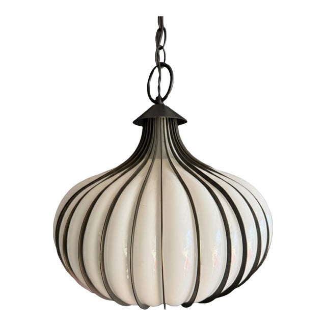 Lightcraft of California 'Allium' Brass and Glass Pendant Light, Ca. 1965 For Sale