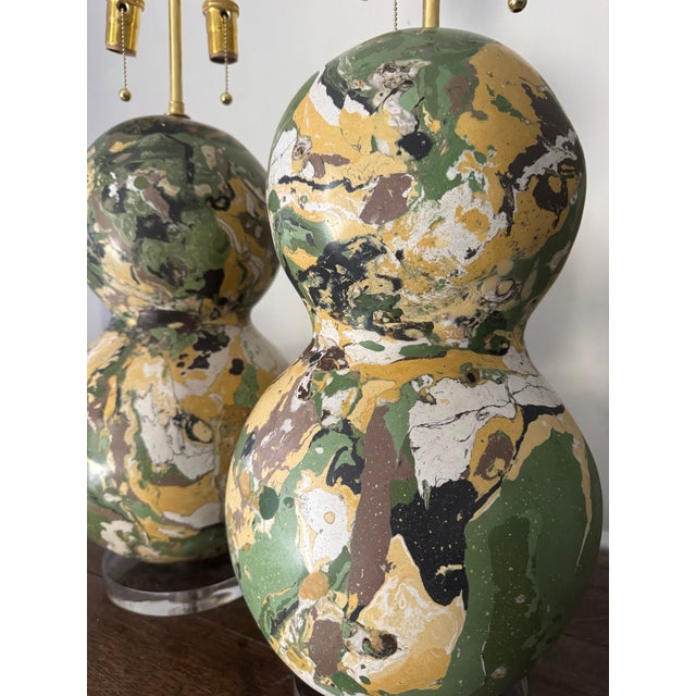 Contemporary Large Two Ball Scagliola Table Lamps - a Pair For Sale In West Palm - Image 6 of 8