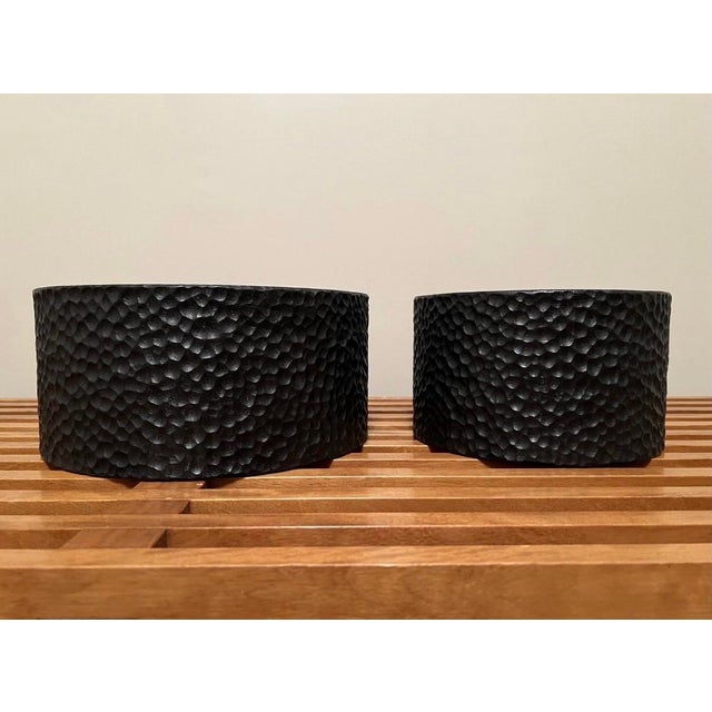 American John Eric Byers Hand Carved Cylinder Solid Walnut Concave Bowl Sculptures, a Pair For Sale - Image 3 of 8