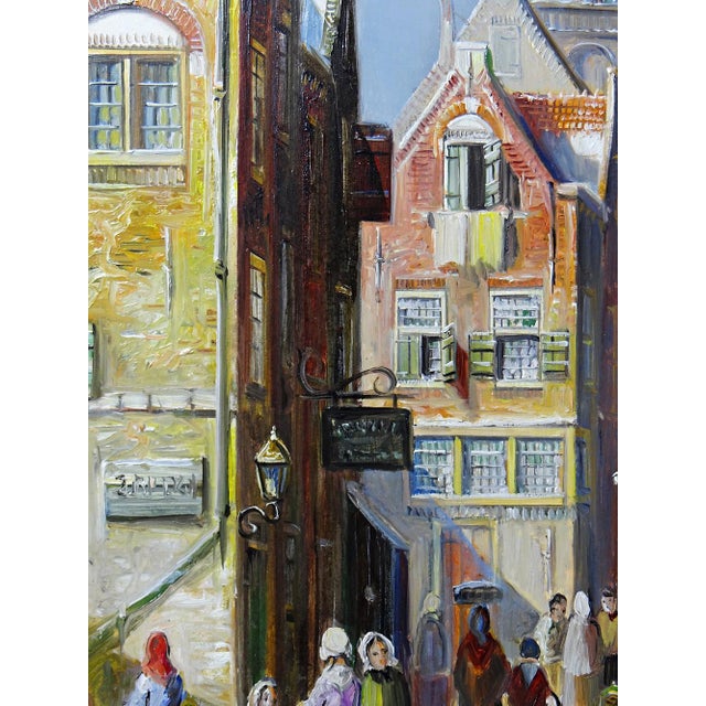 John Haanstra, Large Urban Scene, Oil Painting on Wood, 1970s, Framed For Sale - Image 13 of 16
