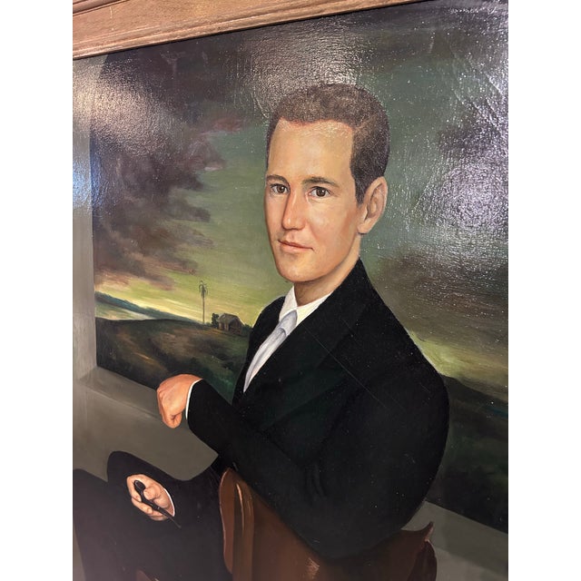 Mid 20th Century Mid 20th Century Oversized Oil Painting on Canvas, Full Height, Portrait of a Handsome Gentleman For Sale - Image 5 of 12