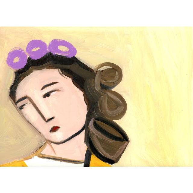 2020s Yellow Shawl, Mid Century Modern Inspired Oil Portrait Painting by Alexandra Swistak For Sale - Image 5 of 7